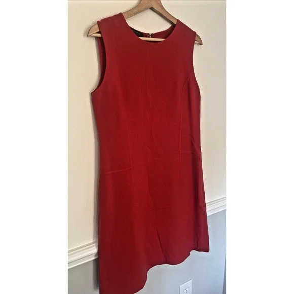 Lafayette 148 Sheath Wool Dress Size 6 Red Sleeveless Pockets - Picture 4 of 9